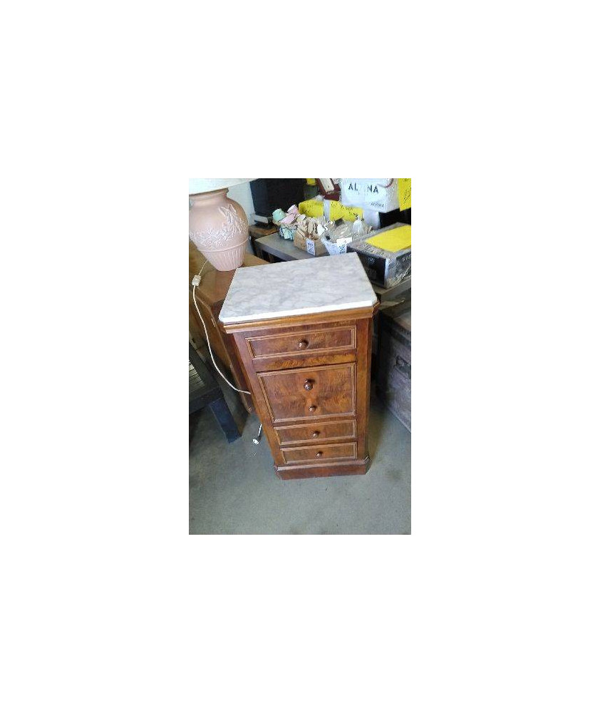 CHEVET 3 TIROIRS - 1 TRAPPE / DESSUS MARBRE