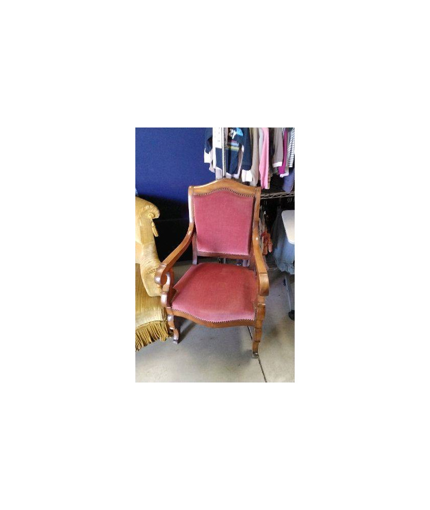 FAUTEUIL BOIS VELOURS CLOUTÉ 