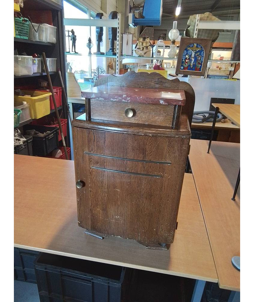 CHEVET ART DÉCO 1 PORTE 1 TIROIR DESSUS MARBRE ROUGE