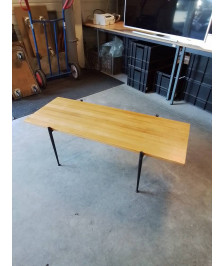 TABLE BASSE RECTANGULAIRE PIÈTEMENT MÉTAL NOIR PLATEAU BOIS CLAIR ANNÉES 50 PIERRE VERDURIER