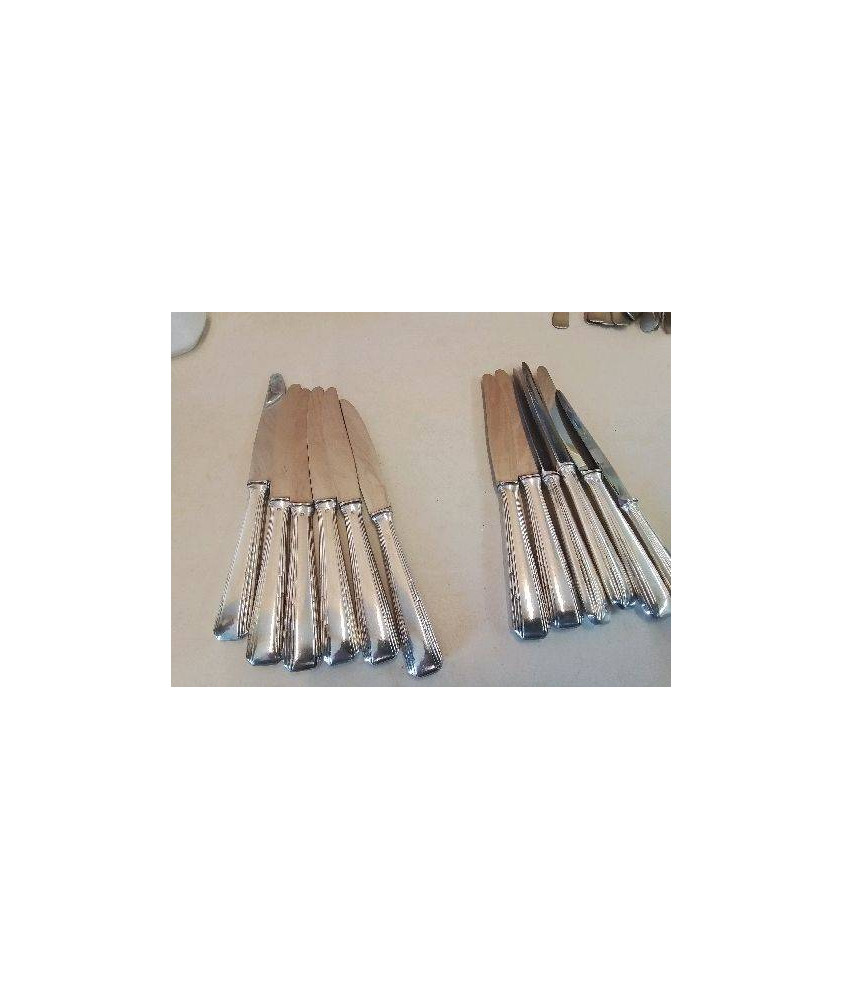 LOT DE 6 COUTEAUX INOX MANCHE EN METAL BLANC ARGENTÉ 