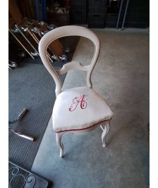 CHAISE NAPOLÉON III BOIS PEINT TAUPE ASSISE ÉCRU 