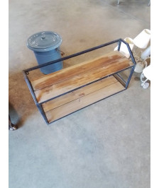 ÉTAGÈRE MURAL BOIS CLAIR ET MÉTAL NOIR 2 NIVEAUX 