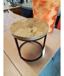 PORTE PLANTE ROND MÉTAL NOIR PLATEAU BOIS CLAIR