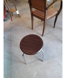 TABOURET ROND PIÈTEMENT MÉTAL CHROMÉ ASSISE BOIS 