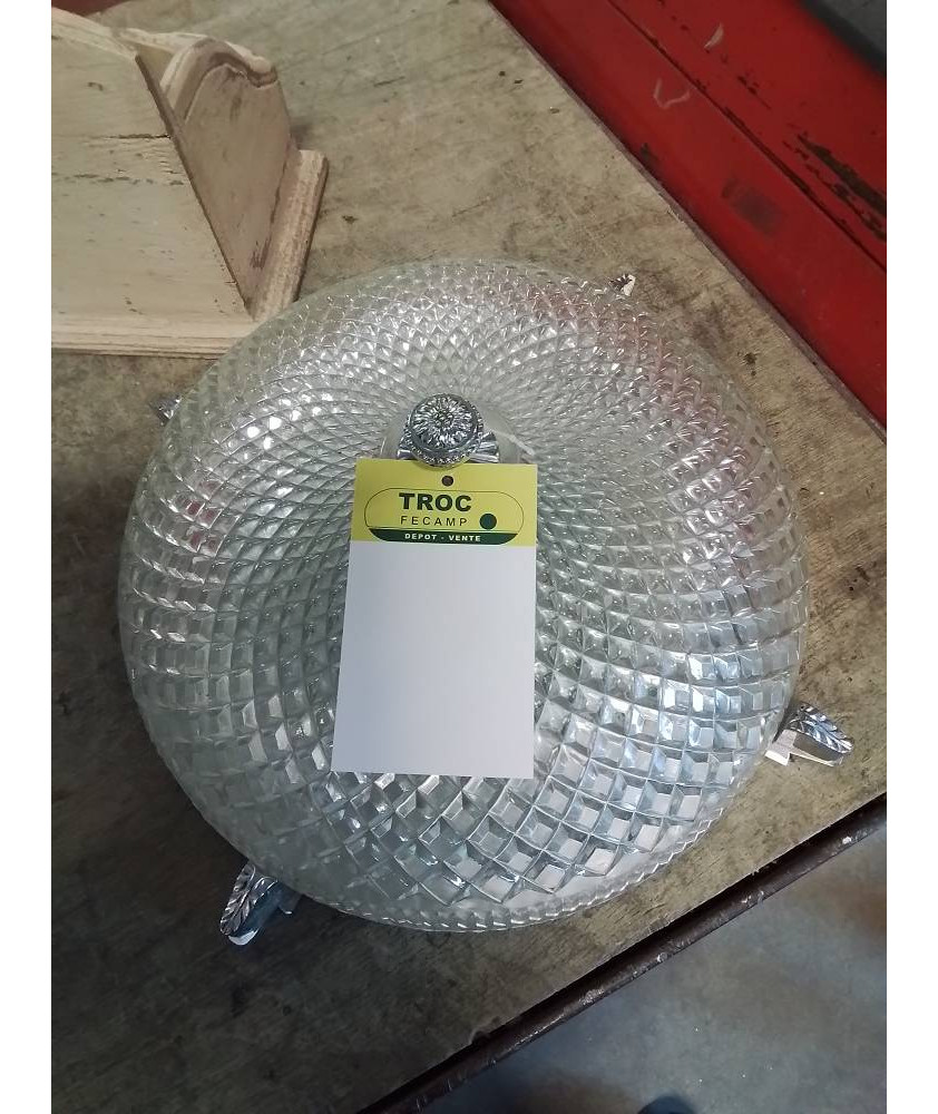 PLAFONNIER MÉTAL ET VERRE TAILLÉ 