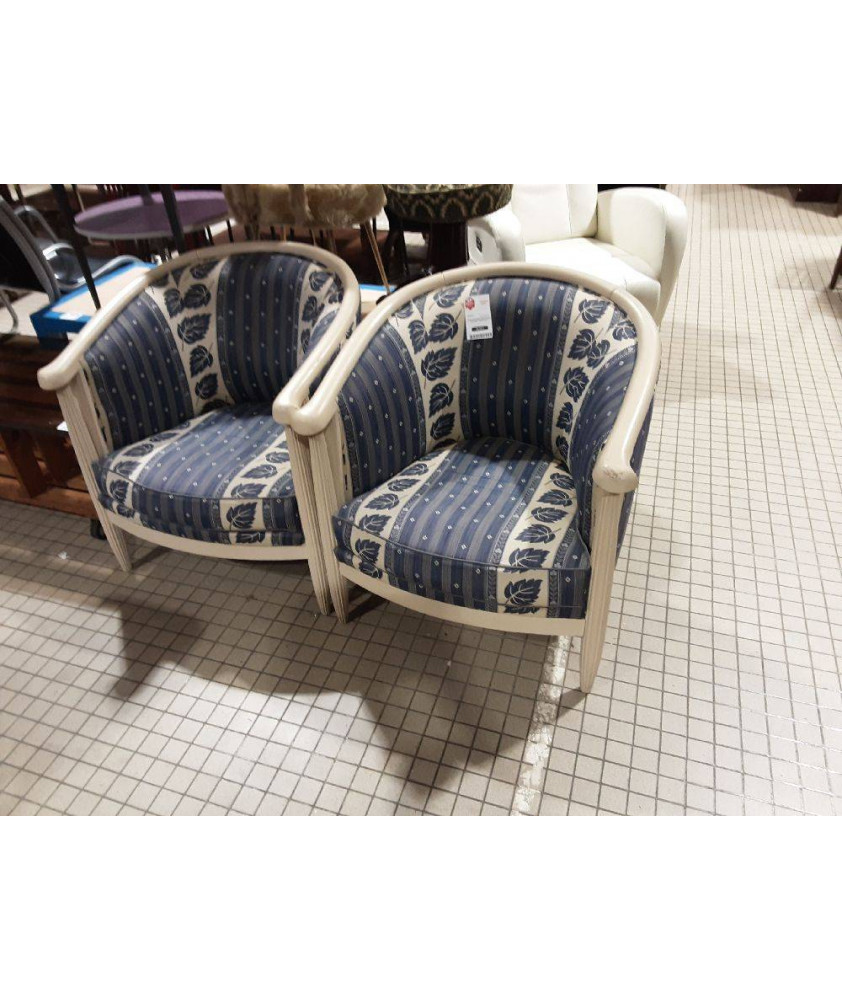 PAIRE BERGÈRES DEMI RONDE  COLONNE TISSU BLEU