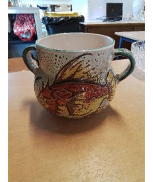 VASE A OREILLES CÉRAMIQUE AU POISSON ET CRUSTACÉS VALLAURIS 