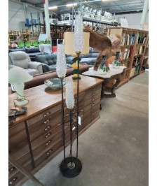 LAMPADAIRE MÉTAL NOIR ET DORÉ 3 FEUX CRISTAL TAILLÉ ARLUS ANNÉES 50/60