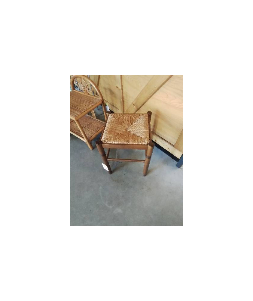 TABOURET CARRÉ BOIS PAILLÉ 