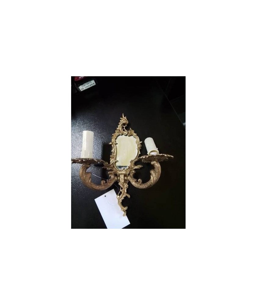 APPLIQUE MURAL MIROIR BRONZE 2 FEUX STYLE LOUIS XV 