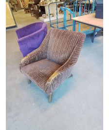 FAUTEUIL DANOIS TECK CAPITONNÉ TISSU CHOCOLAT ANNÉES 60