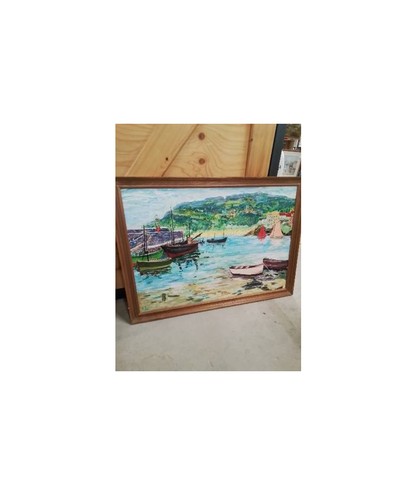 HUILE SUR PANNEAU BARQUES 