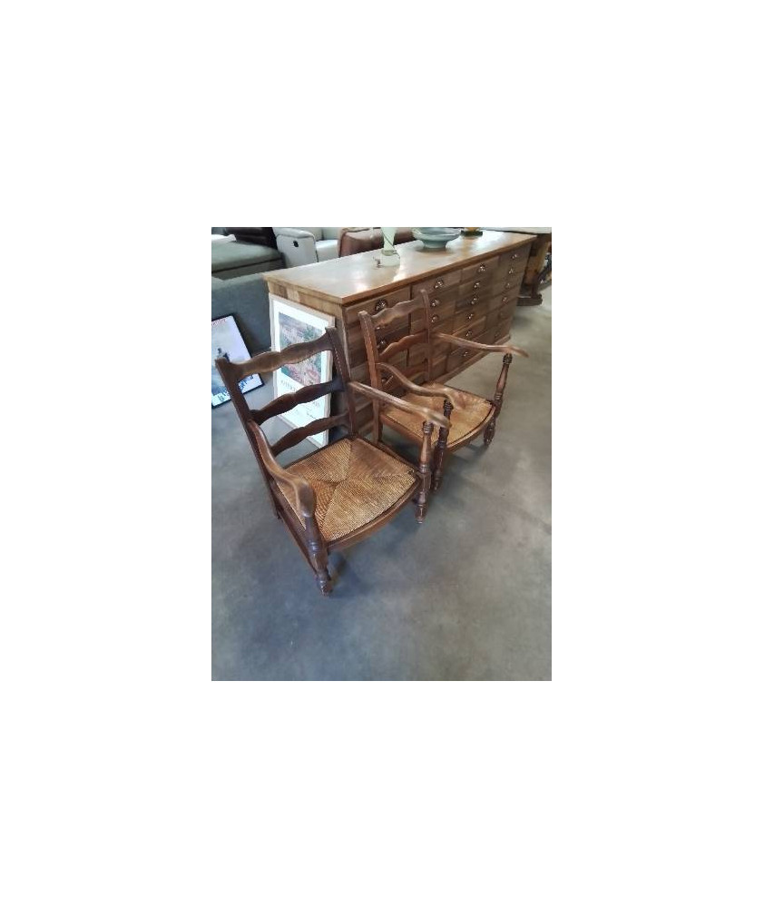 FAUTEUIL DE CHEMINÉE BAS BOIS PAILLÉ DOSSIER 3 BARREAUX 