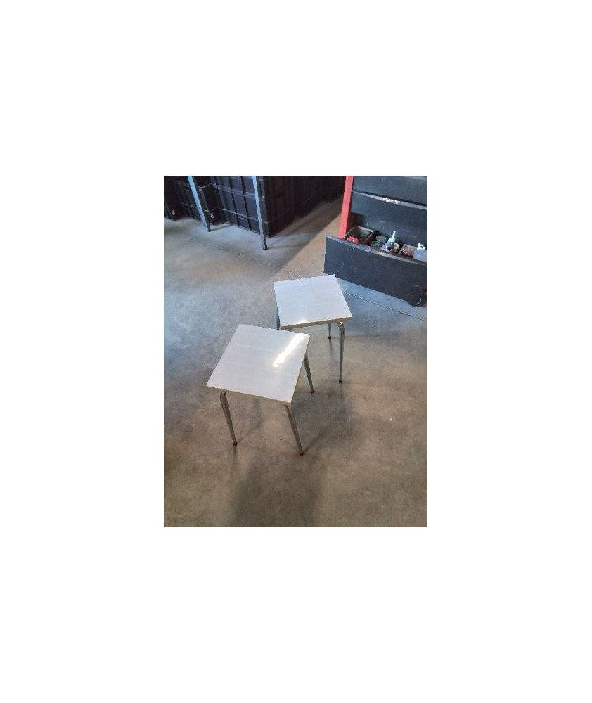 TABOURET CARRÉ PIÈTEMENT MÉTAL CHROMÉ ASSISE FORMICA BLANC ANNÉES 60