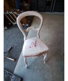 CHAISE NAPOLÉON III BOIS PEINT TAUPE ASSISE ÉCRU 
