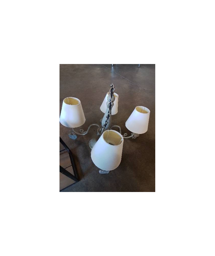 SUSPENSION CAMILLE MÉTAL TAUPE AJ BLANC 4 FEUX 