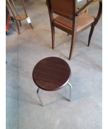 TABOURET ROND PIÈTEMENT MÉTAL CHROMÉ ASSISE BOIS 