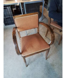 BRIDGE BOIS ASSISE ET DOSSIER CAPITONNÉ TISSU MARRON ANNÉES 40