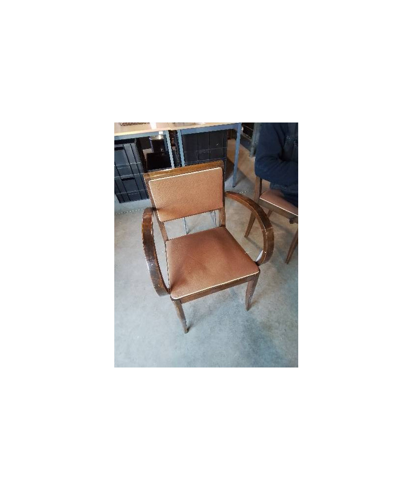 BRIDGE BOIS ASSISE ET DOSSIER CAPITONNÉ TISSU MARRON ANNÉES 40