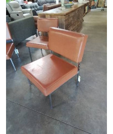 CHAUFFEUSE STRAFOR ANNÉES 50/60 PIÈTEMENT MÉTAL CHROMÉ ASSISE ET DOSSIER SKAÏ FAUVE