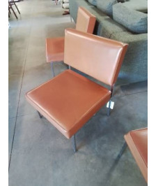 CHAUFFEUSE STRAFOR ANNÉES 50/60 PIÈTEMENT MÉTAL CHROMÉ ASSISE ET DOSSIER SKAÏ FAUVE