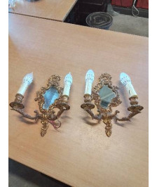 PAIRE D’APPLIQUES MIROIR BRONZE 2 FEUX STYLE LOUIS XV 