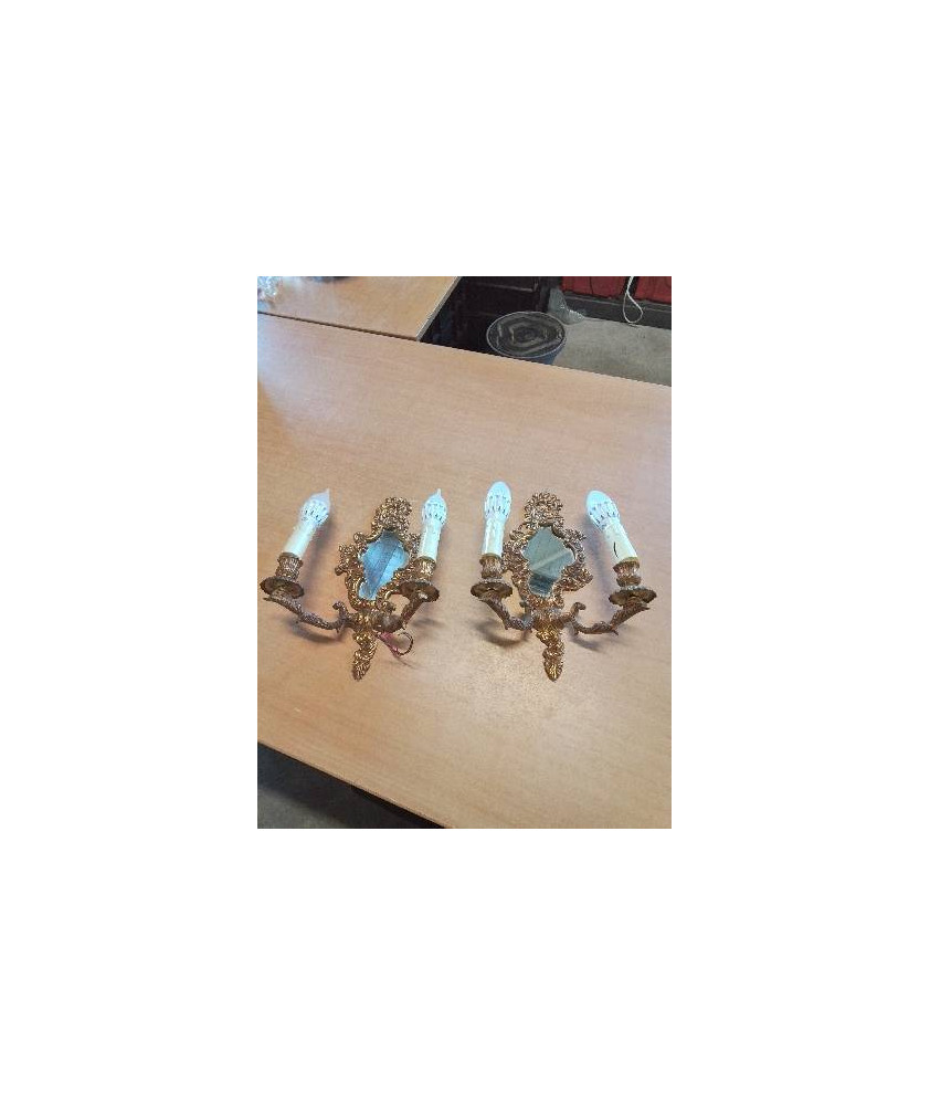 PAIRE D’APPLIQUES MIROIR BRONZE 2 FEUX STYLE LOUIS XV 