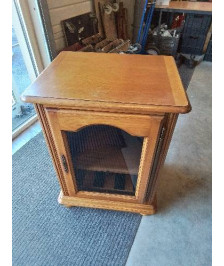 MEUBLE TV HI-FI BOIS CLAIR MOULURÉ 1 PORTE VITRÉE STYLE RÉGENCE 