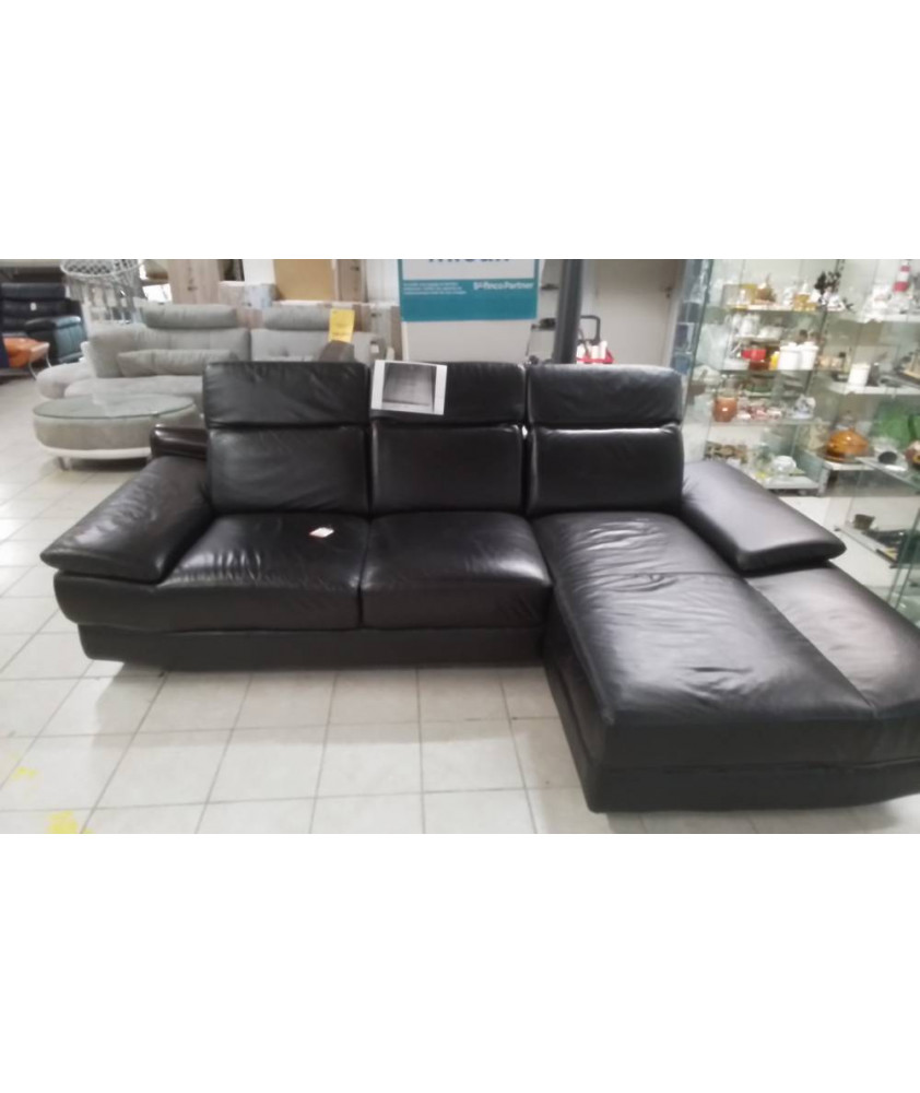 CANAPE ANGLE CUIR NOIR CHATEAU DAX