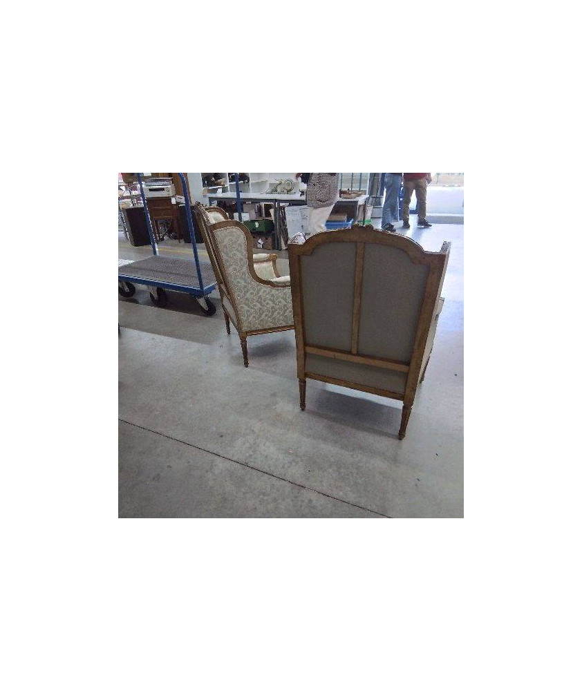 PAIRE DE BERGERE DE STYLE LOUIS XVI EN SOIE ET VOIS DORÉ