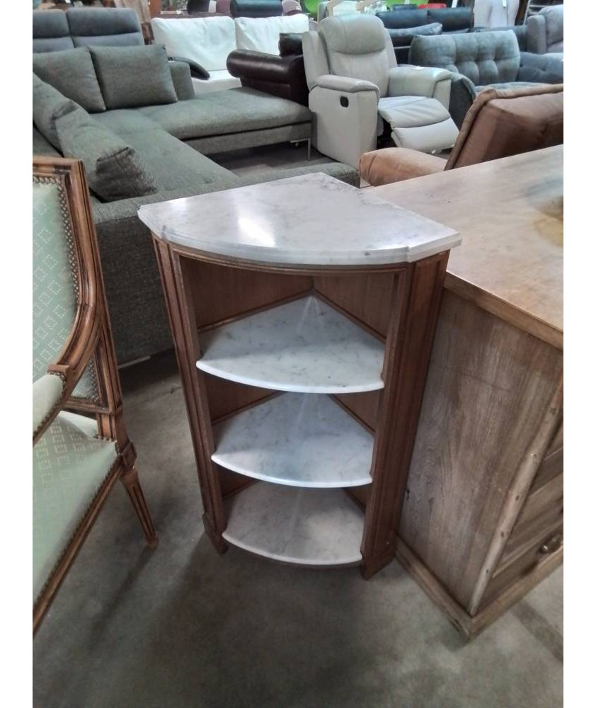 BIBLIOTHÈQUE D’ANGLE BOIS ET MARBRE BLANC 3 NICHES 