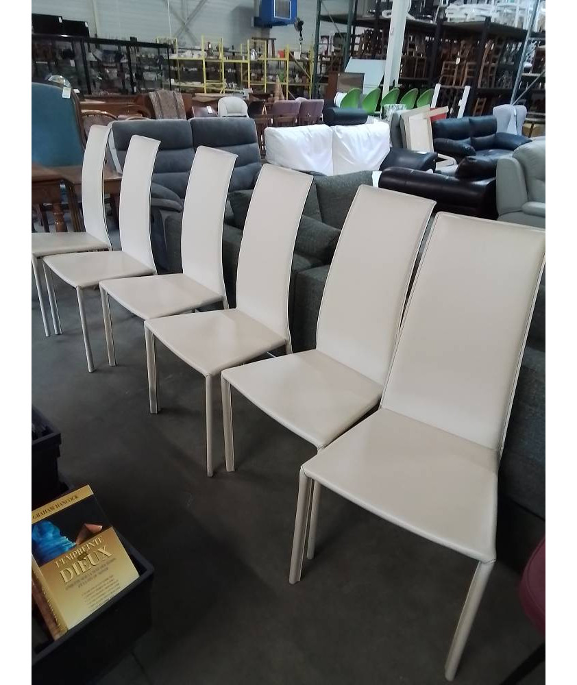 6 CHAISES GAINE CUIR BEIGE TRABALDO