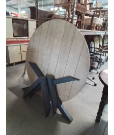 TABLE RONDE ALU ET BOIS CLAIR 180CM