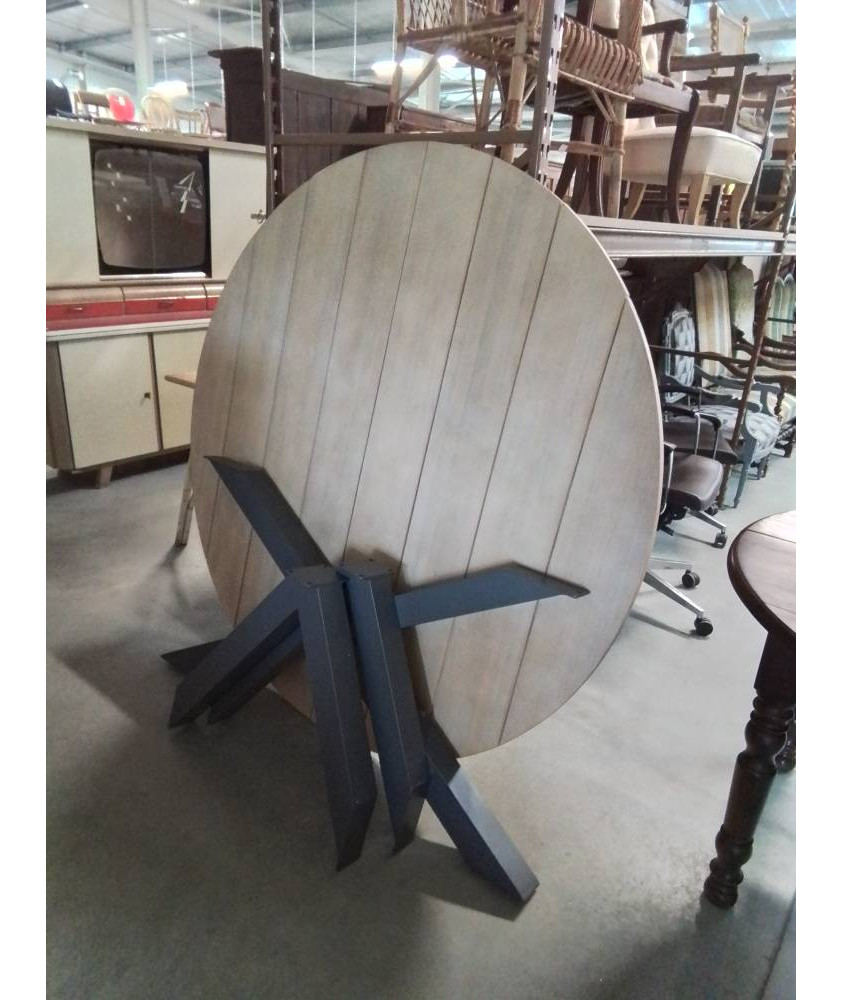 TABLE RONDE ALU ET BOIS CLAIR 180CM