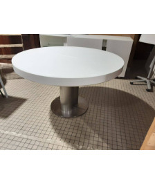 TABLE RONDE BLANCHE 1 ALLONGE PIETEMENT MÉTAL  HUSSON