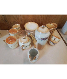 SERVICE À THÉ ORANGE PORCELAINE FINE MOTIF FLORAL 