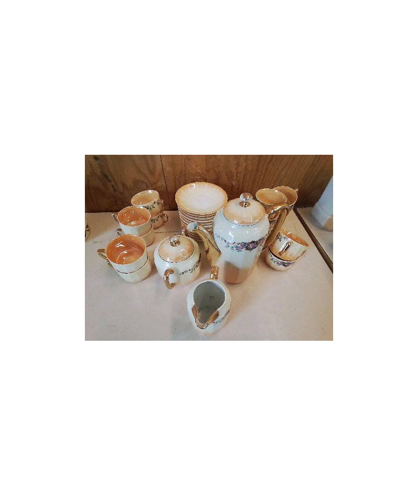 SERVICE À THÉ ORANGE PORCELAINE FINE MOTIF FLORAL 