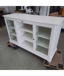 MEUBLE 2 PORTES VITREES 1 TIROIR BLANC