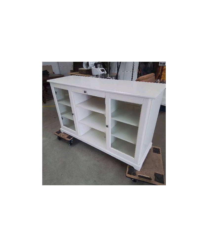 MEUBLE 2 PORTES VITREES 1 TIROIR BLANC