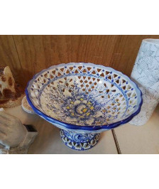 GRANDE COUPE À FRUIT BLEU EN CERAMIQUE MOTIF FLORAL 