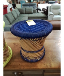 TABOURET ROTIN ET CORDAGE BLEU