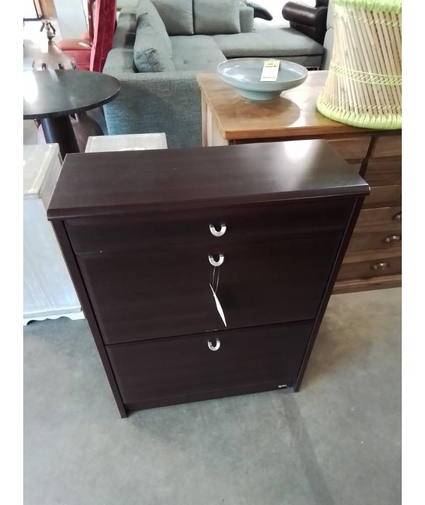 MEUBLE A CHAUSSURES BOIS MARRON 1 TIROIR 2 PORTES 