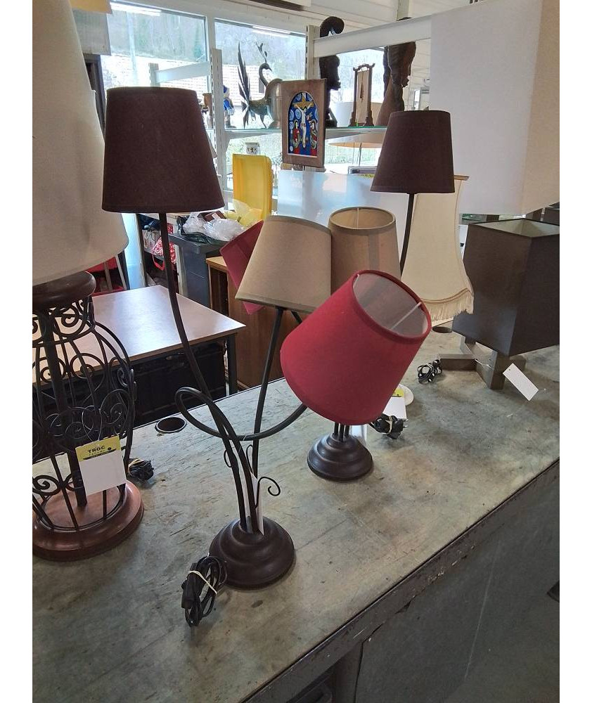 LAMPE MÉTAL NOIR COURBÉ 3 FEUX AJ COLORÉ 