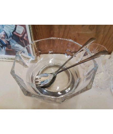 SALADIER AVEC COUVERT MÉTAL ARGENTÉ 