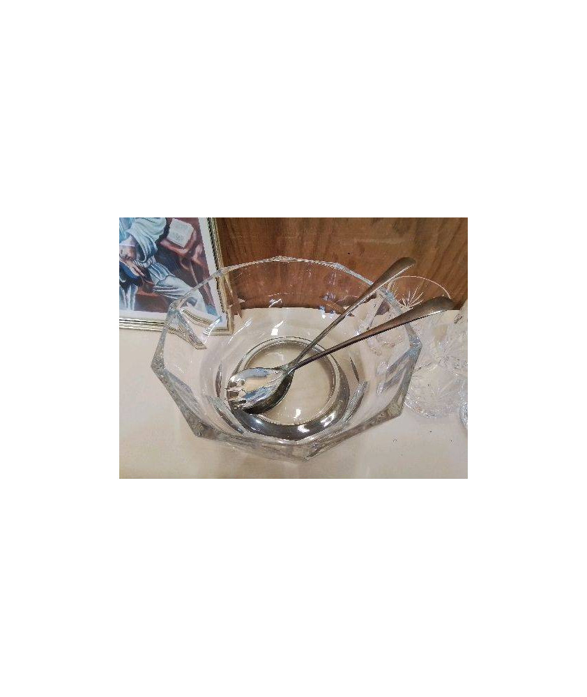 SALADIER AVEC COUVERT MÉTAL ARGENTÉ 