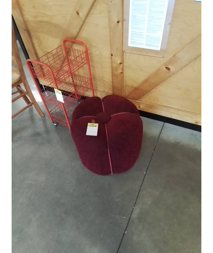 POUF ROND CAPITONNÉ TISSU GRENAT 