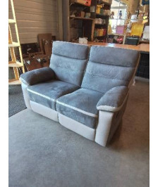 CANAPÉ 2 PLACES RELAX MANUEL PU ET TISSU TAUPE 