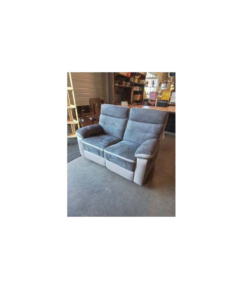 CANAPÉ 2 PLACES RELAX MANUEL PU ET TISSU TAUPE 