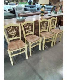 4 CHAISES BOIS JAUNE ASSISE PAILLÉ DOSSIER LYRE